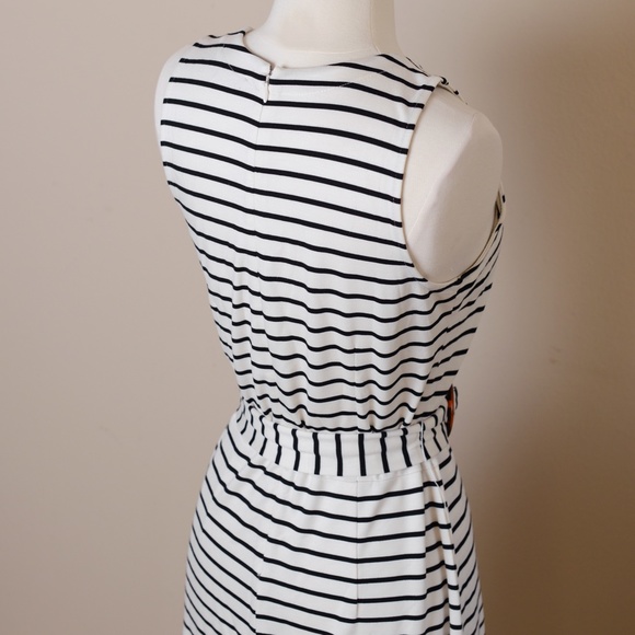 LOFT Striped Tulip Hem Dress with Tortoise Clip Belt - Picture 5 of 9